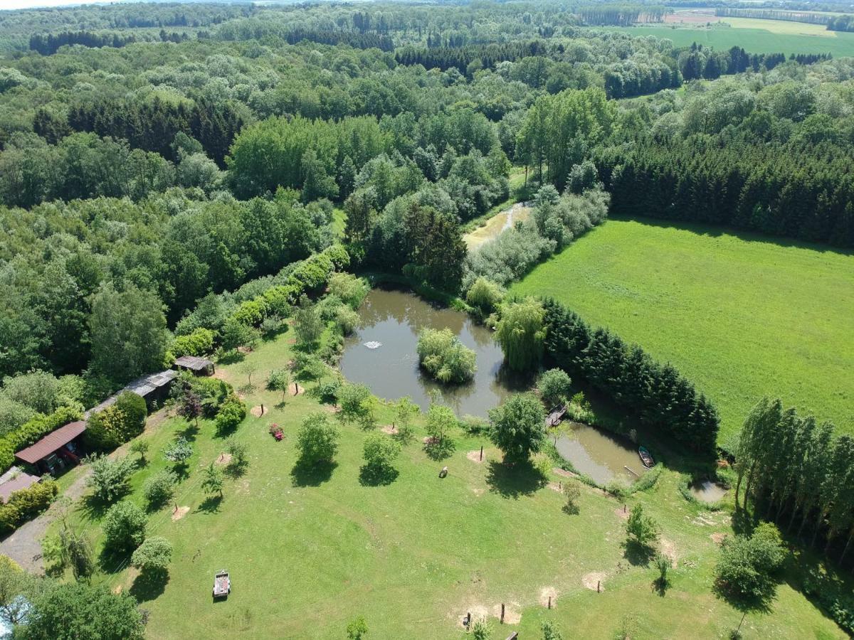 Florennes Gîte neuf 150 M2 devant un grand lac privé de 2 hectares poissonneux au milieu des bois Esterno foto