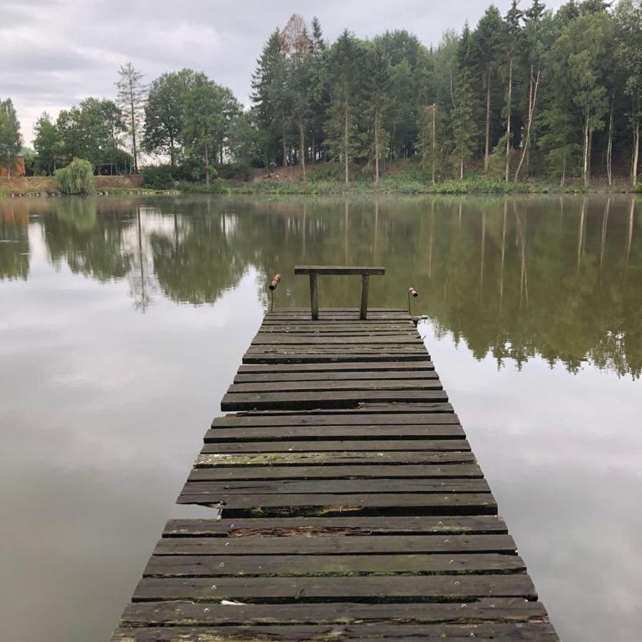 Florennes Gîte neuf 150 M2 devant un grand lac privé de 2 hectares poissonneux au milieu des bois Esterno foto